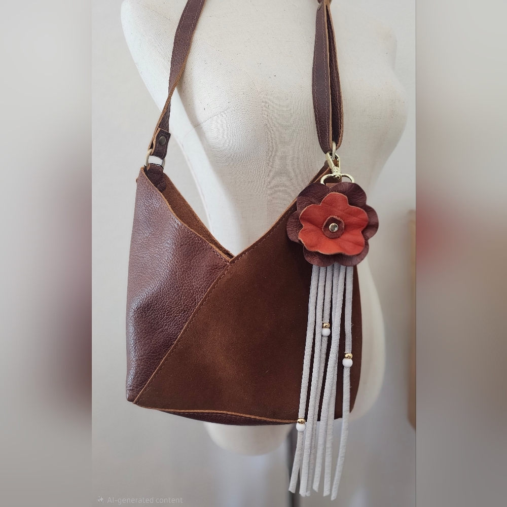 Hair on hide Flower Leather Tassels for handbags purse flair charm